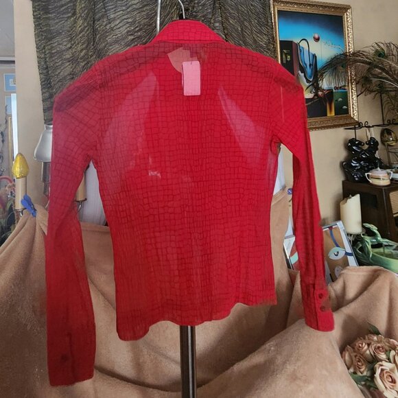 A29 Vintage Mexx Sexy Sheer w/black Button Down Blouse Flare Long Sleeve Sz M - Picture 2 of 5